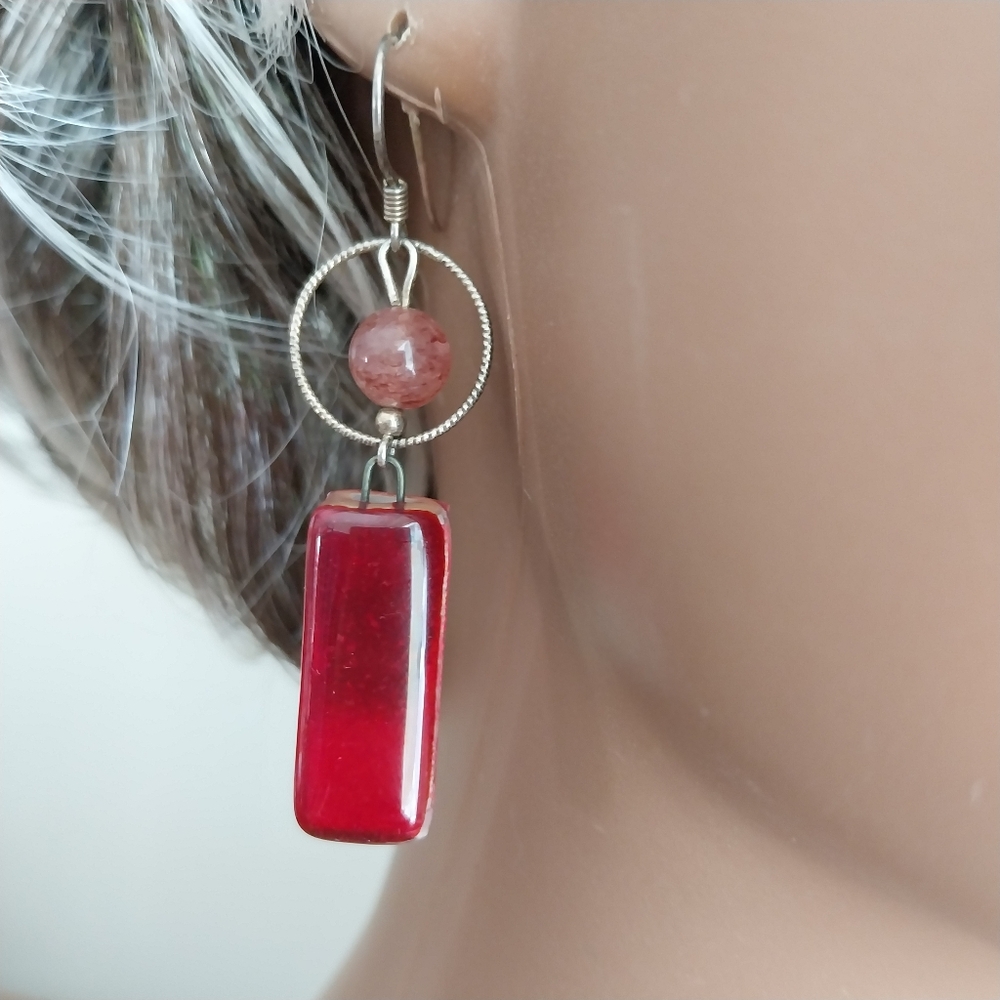 Sterling Silver Red Dangle Earrings - Picture 13 of 14